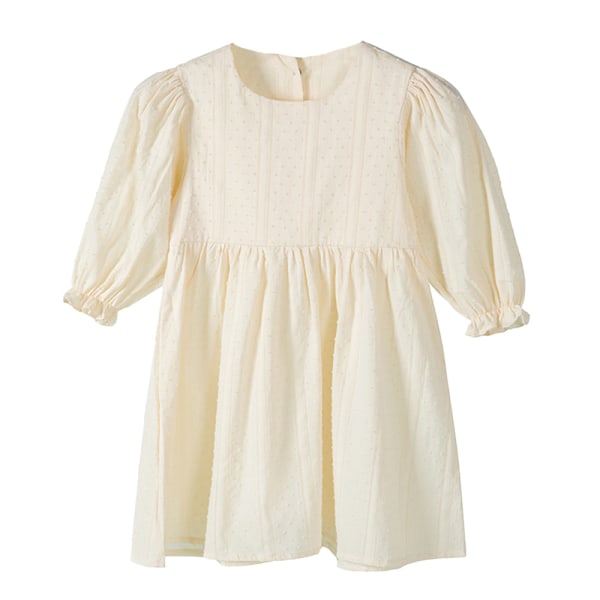 Toddler Baby Girls Puff Sleeve Rund Hals Plisserad Casual Klänning,