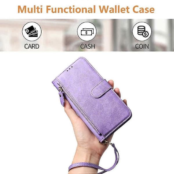 Flip-etui til Blackview Wave 6C lynlås PU-læder magnetisk kortholder lilla