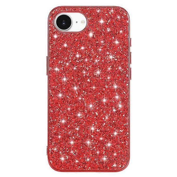 Kompatibel med iPhone 16e-deksel TPU + PC glitrende glittertelefonbakdeksel Rød