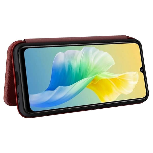 For vivo S10e/V23e Ringrem Anti-fall Karbonfibertekstur Auto-absorbert Magnetisk Lukking Lær
