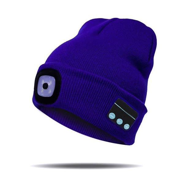 Bluetooth-lue med LED-hodelykt, oppladbar lue med trådløs Bluetooth, varm strikket vinterlue, ny A
