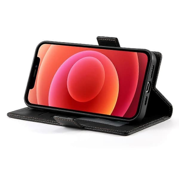 Flip-etui til iPhone 12, kortpladser, daglig brug, pung, forretning, flip-sort