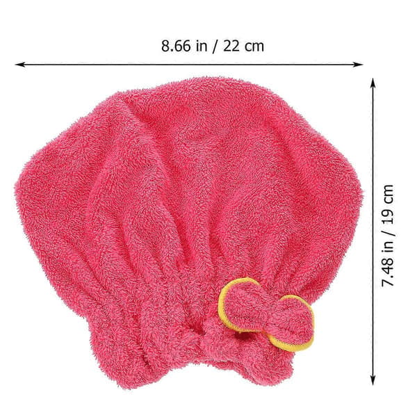 Hårtorkningsmössor i korallfleece med rosett, elastiska badmössor (rosaröd) A