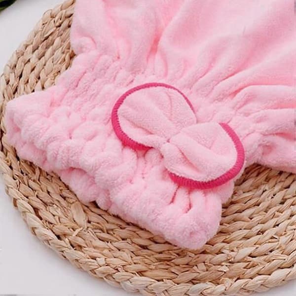 Sløyfe Hårtørkende Korallfleece Dusjhetter Elastisk Bad Hår (Rosa Sløyfe Sidebånd Farge Tilfeldig) A