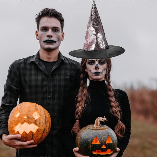Halloween Cosplay Paillet Heksehat Sort Stof til Fest A