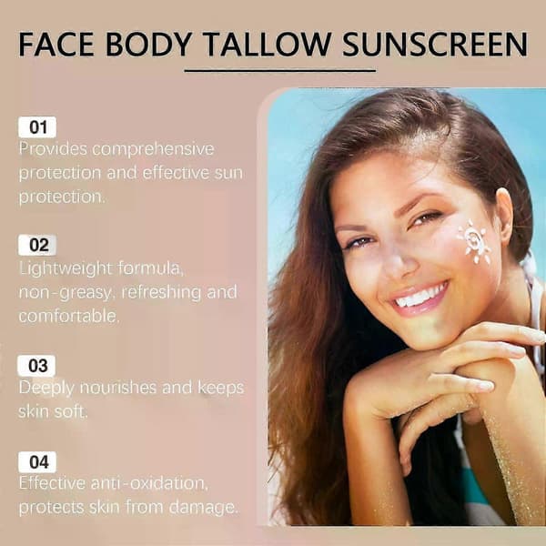 Talg Solcreme, Oksetalg til Huden, Græsfodret Oksetalg Solcreme SPF 50, Ikke-fedtet Vandafvisende A