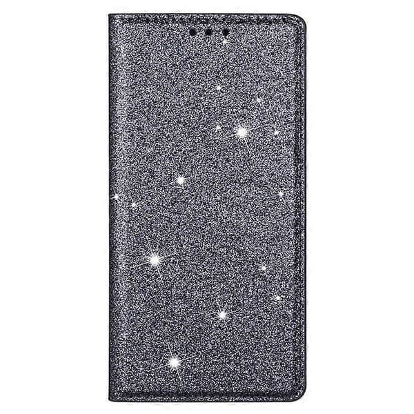 Kompatibel med iPhone 16 Plus etui Glitrende PU-læder+TPU-kortplads Telefoncover Grå