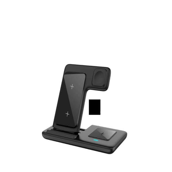 Trådløs oplader til tre-i-en mobiltelefon, ur og headset