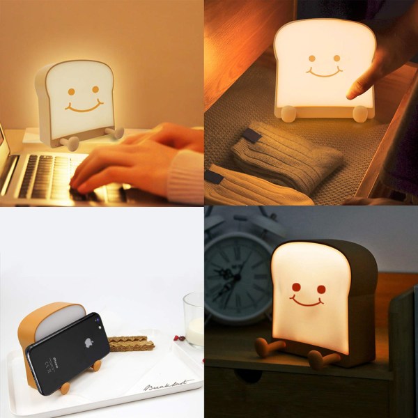 Toast Brød LED Nattlampe med Oppladbar og Timer,