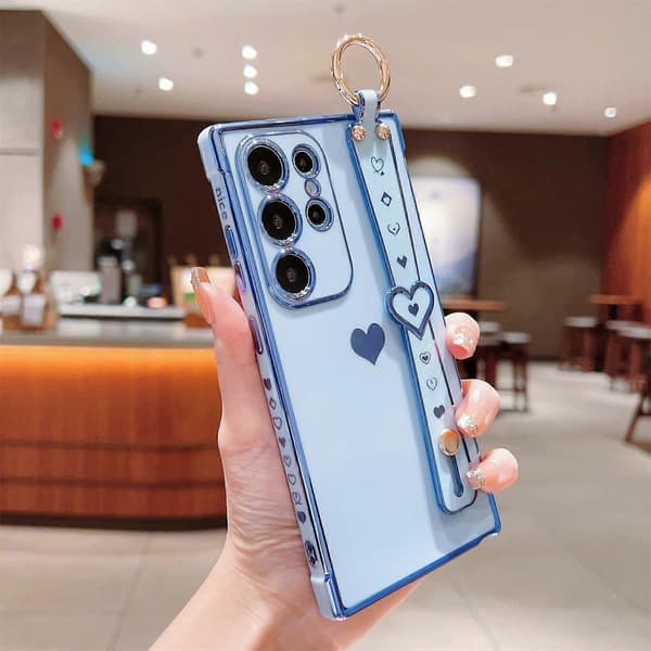 Til Samsung Galaxy S24 Ultra Deksel Hjerter Design TPU Telefondeksel Håndleddsstropp Støtte