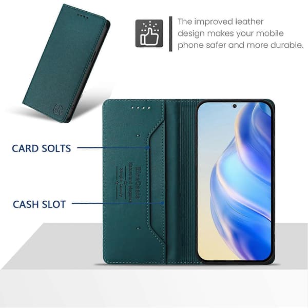 Kompatibel med Samsung Galaxy S24+ / Galaxy S25+ RINACASIS RC01 Läderfodral RFID Plånboksstativ Magnetisk Stängning Stötsäker Mörkgrön