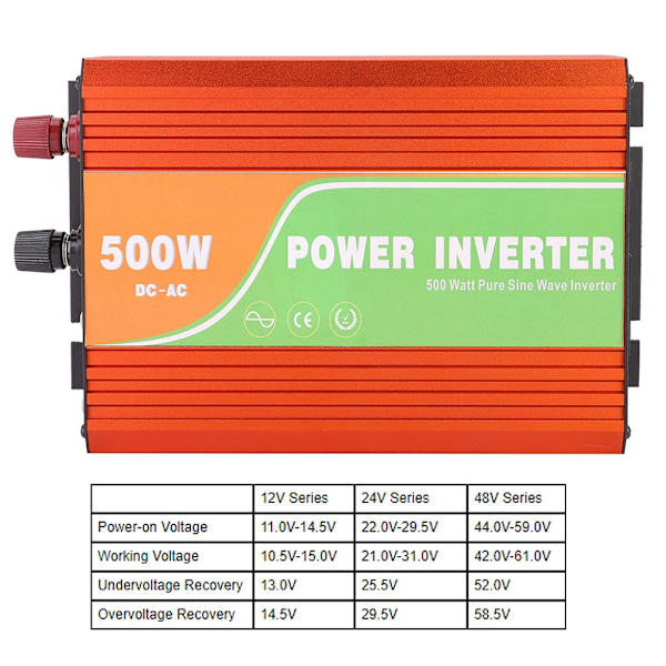 500W Hushålls Högfrekvent Ren Sinusvåg Solcellsströmväxelriktare DC AC Växelriktare Utgångsspänning 220V48V