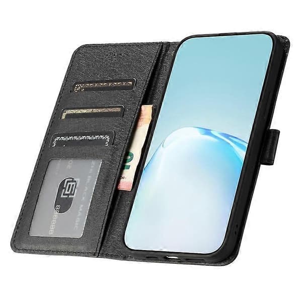 Kompatibel med iPhone 16e Pung Etui Læder Folio Telefon Cover Magnetisk Lås Sort