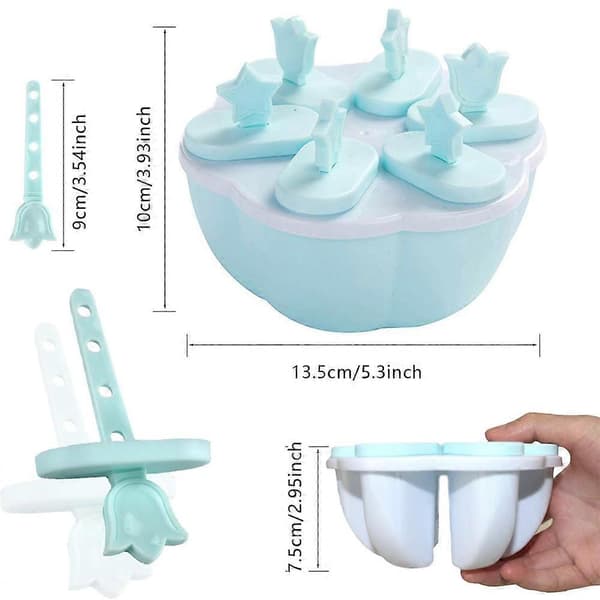 Kreative tegneserie ispindeforme Is af 6 ispindeforme med pinde, DIY genanvendelige sommerisforme ismaskinesæt A
