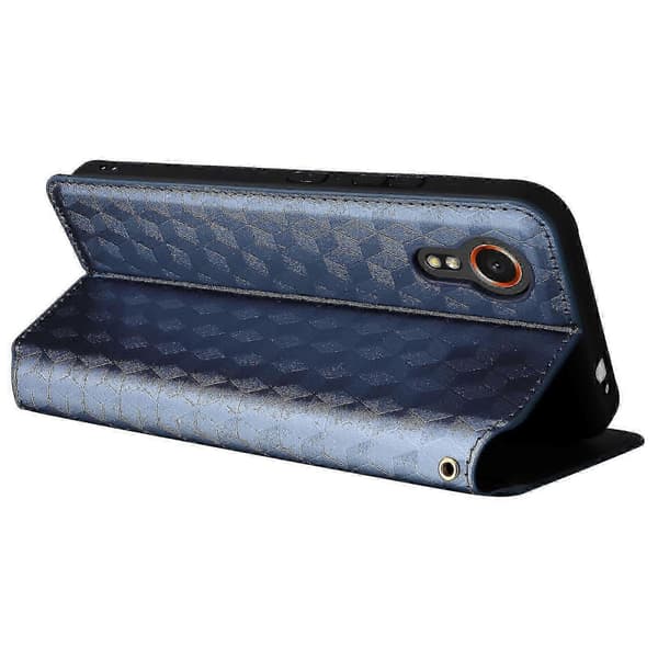 Plånboksfodral för Samsung Galaxy Xcover 7, rombmönstrat läderfodral Blå
