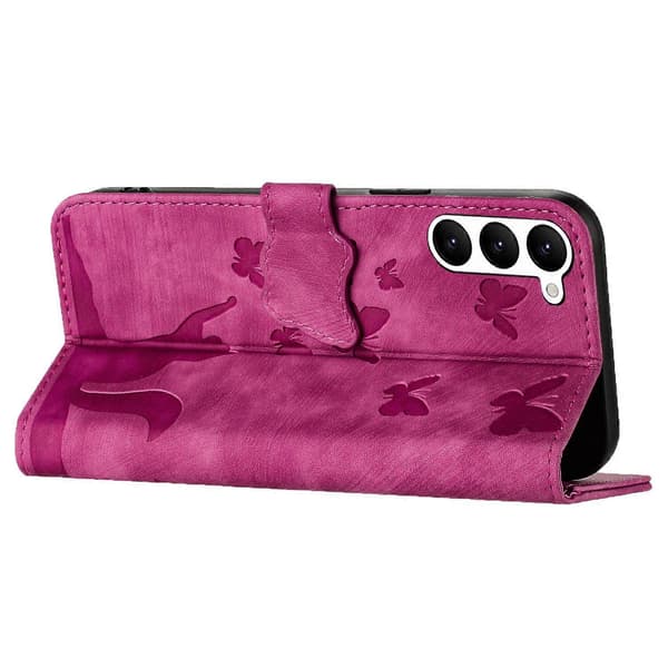 Til Samsung Galaxy S23 Cover Sommerfugl Kat Prægning Læder Folio Telefoncover