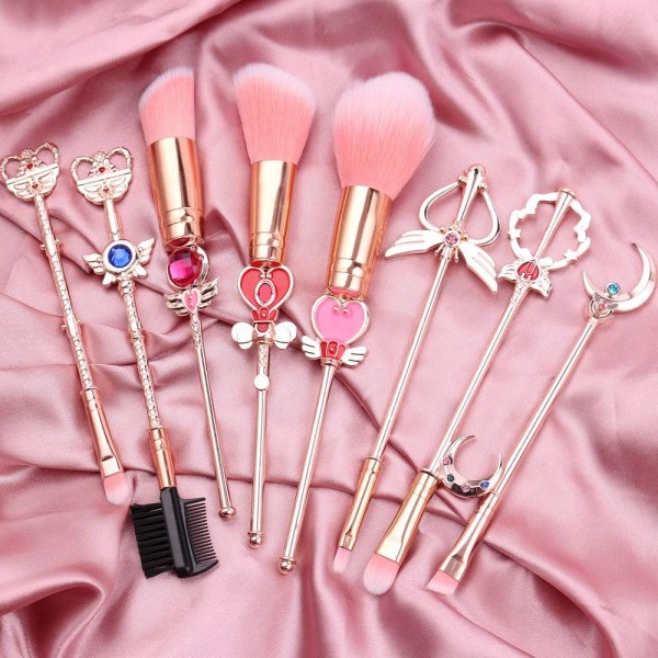 Sailor Moon sminkebørster sett - 8 stk Kosmetisk sminkebørstesett Profesjonelt verktøysett sett rosa snørepose inkludert