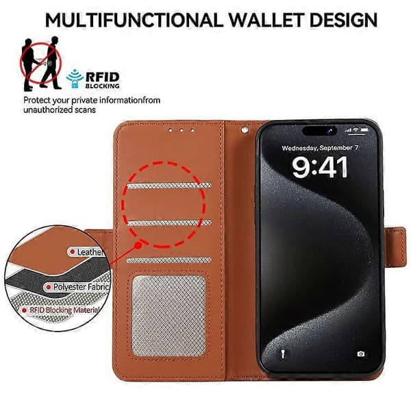 ABEEL Kompatibel med iPhone 16 Stativfodral RFID Läder Plånboksfodral A