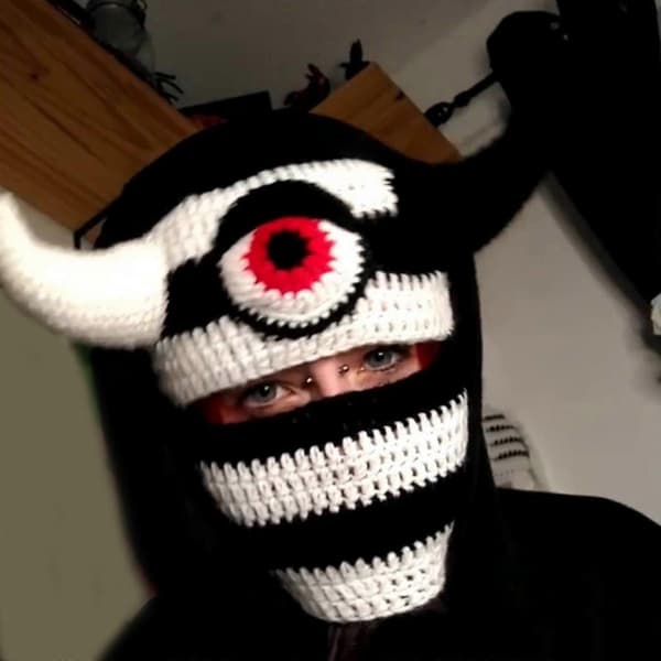 Sjovt horn Balaclava Herrekostume Hatte Halloween Gave Pullover Hat Blød Hue Halloween Gave Varm Blød Balaclava Hat sort hvid A