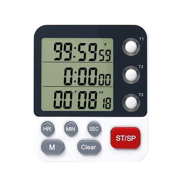 Digital kjøkkentimer med minnefunksjon stor LCD-skjerm 3 uavhengige tidsstyringer tidsbehandler for A