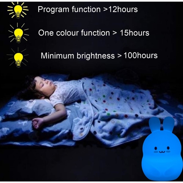 Nattlys for barn, kanin LED silikon nattbordslampe / barnehage