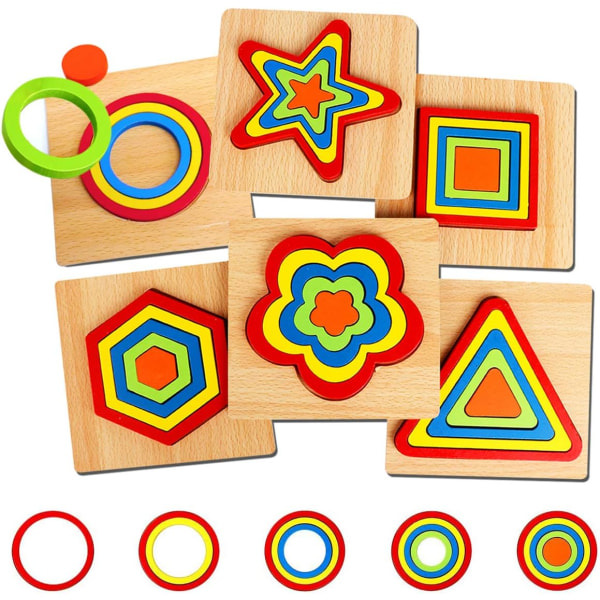 Puslespil til småbørn Spil Trælegetøj Montessori-formsortering