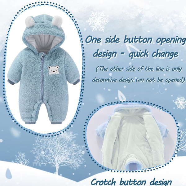 Baby Newborn Snowsuit Vinterhette Footie Fleece Jumpsuit for I