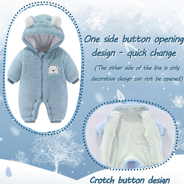 Baby Nyfödd Snödräkt Vinter Huva Footie Fleece Overall för I