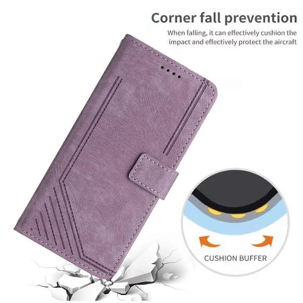 Til Honor 400 Smart 5G Stand Etui Prægede Linjer Læder Telefoncover (Lilla)