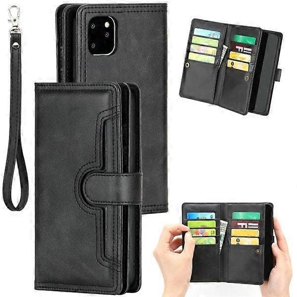 Etui til iPhone 13 Mini Svart Retro Multifunksjonell Skinnkortlommebok Multikort No6807 A