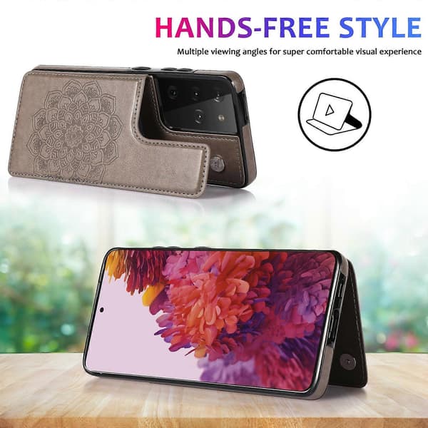 Samsung Galaxy S21 Ultra 5G Double Buckle Mandala PU+TPU -puhelinkotelo, harmaa