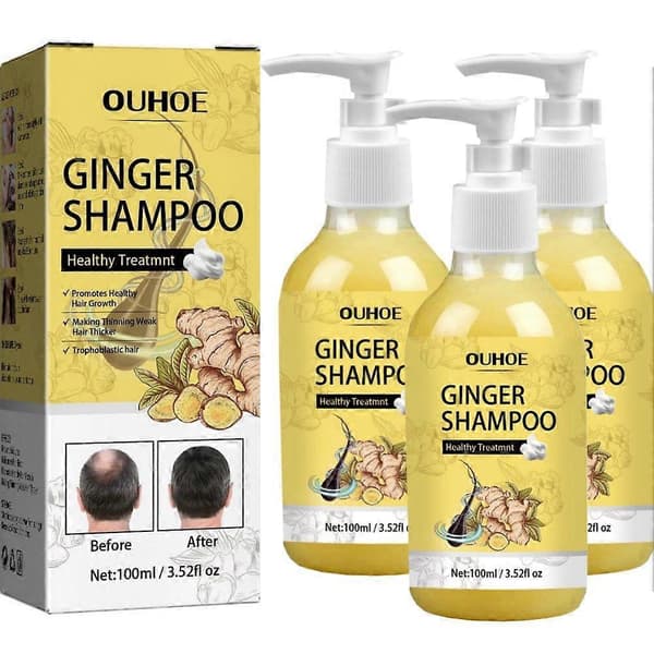 Ingefær Hårvækst Shampoo, Ingefær Reparationsshampoo, Ingefær Shampoo, Anti Hårtab Ingefær Shampoo (3 stk.)