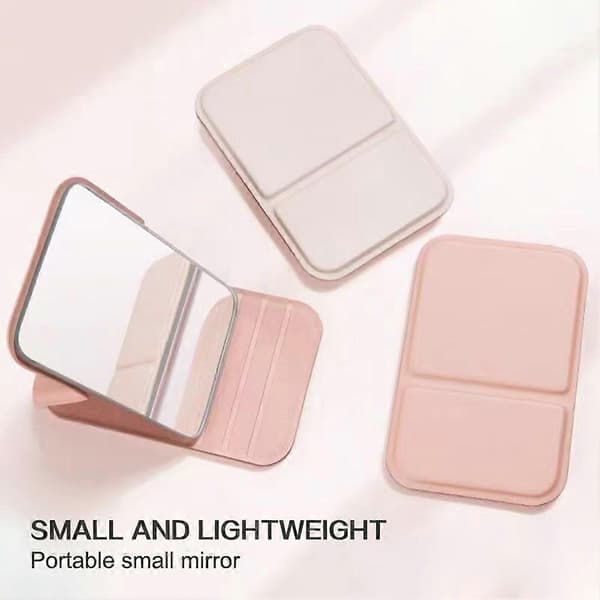 Sammenfoldeligt makeupspejl med PU-læder, sammenfoldeligt spejl med stativ, bærbart toiletspejl A