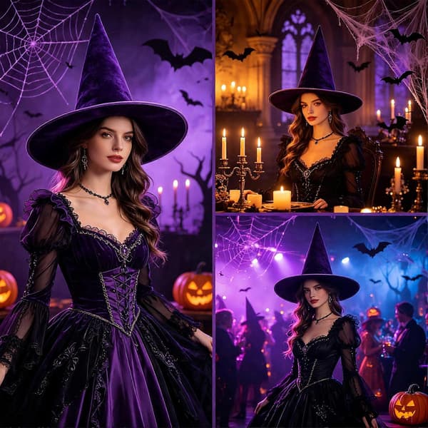 Halloween Heksehat - Fløjl Bred Skygge til Voksenkostume A