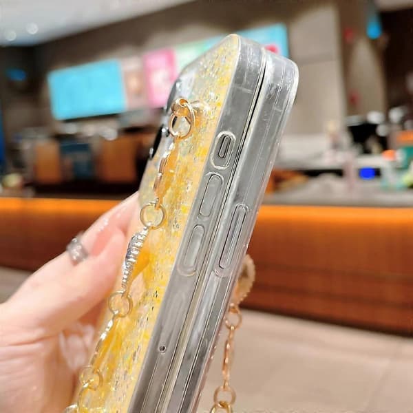 Glitter Epoxy TPU-deksel til iPhone 15 Pro Max Støtsikkert telefondeksel med armbåndsrem A