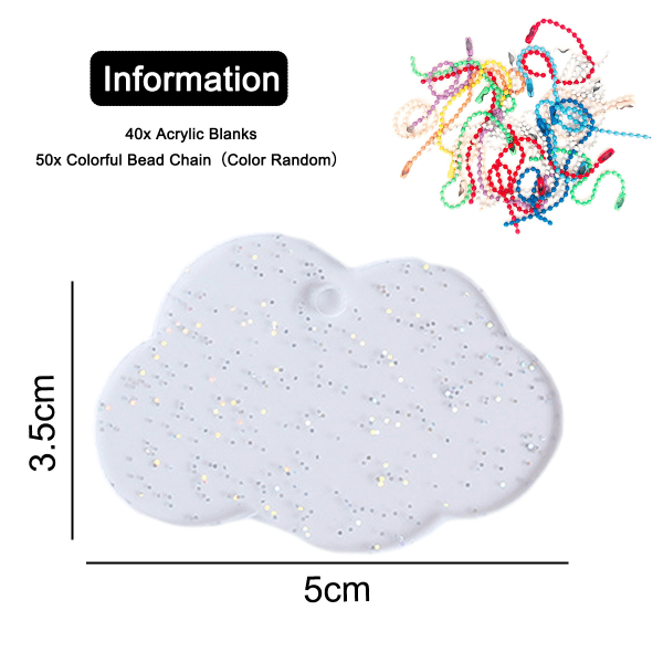 40 stk. akryl blanks med 50 farverige perlekæder, gennemsigtig