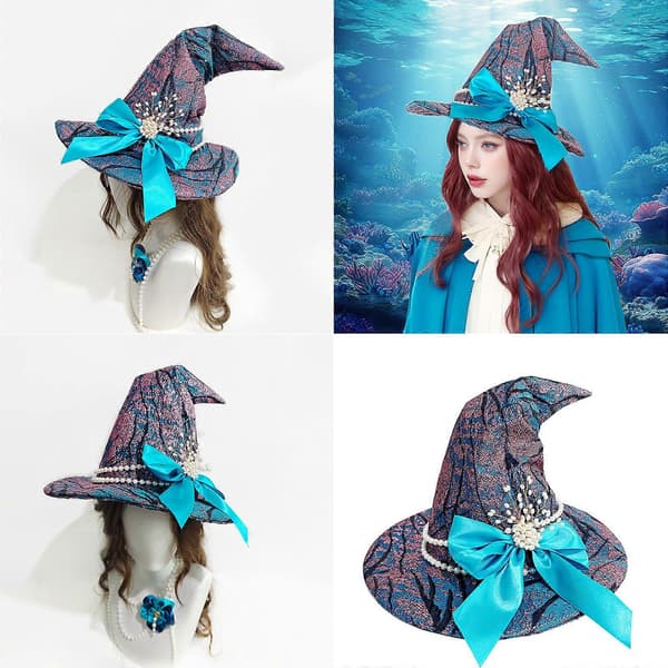 Halloween Troldmandshat Stor Blå Heksehat Havtema Heksehætter Mode Spids Hat Halloween Cosplay Kostumer Unik kode A