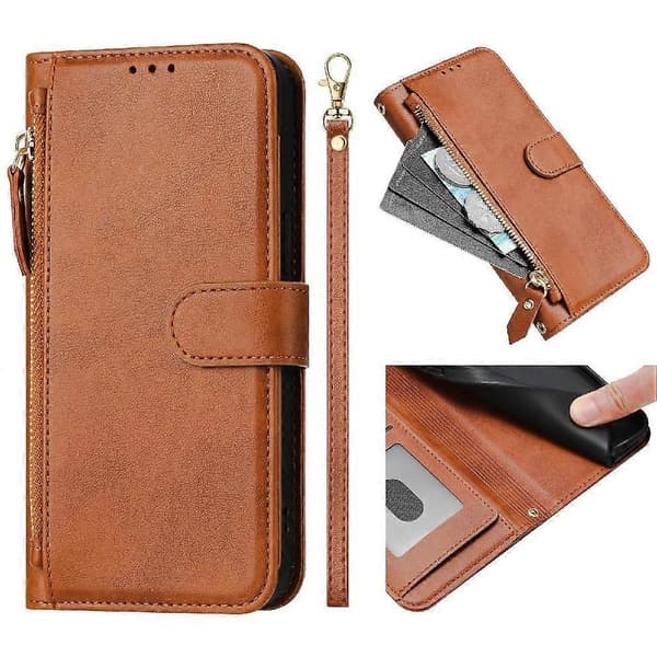 Flip-etui til HMD Pulse Plus kortholder lynlås PU-læder magnetisk brun