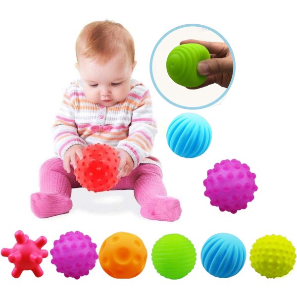 Sensorisk leksak för baby , Sensorisk spädbarn - Klämbollstextur Multi Mjuka bollar Set,6st