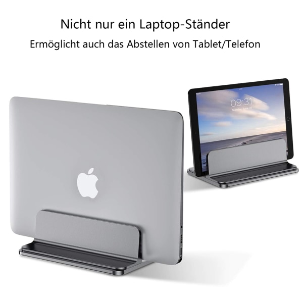 Vertikalt bærbart stativ, justerbart notebookstativ i aluminium Plassbesparende holder for MacBook Pro/Air, iPad, Samsung, Huawei, Surface, Dell, HP, Lenovo