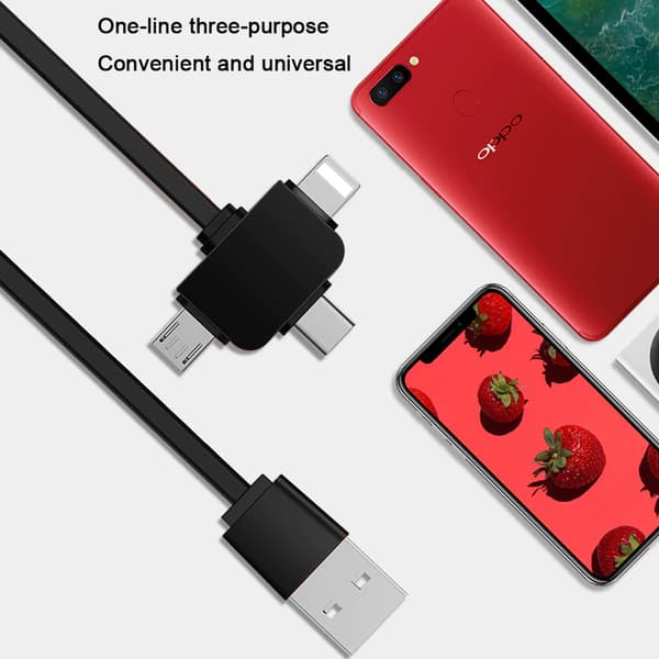 Multiladekabel, 3-i-1 uttrekkbar USB-kabel med mobiltelefonstativ, datakabel, hurtiglading