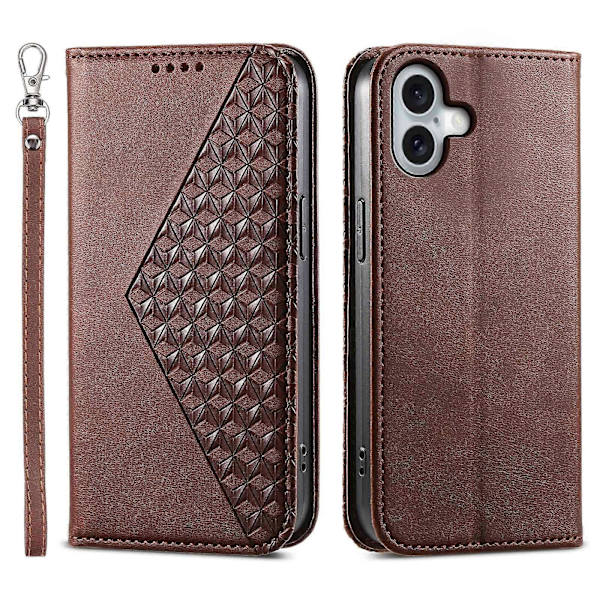 För iPhone 16 Plus Stativfodral Präglat PU-läder Plånboksfodral