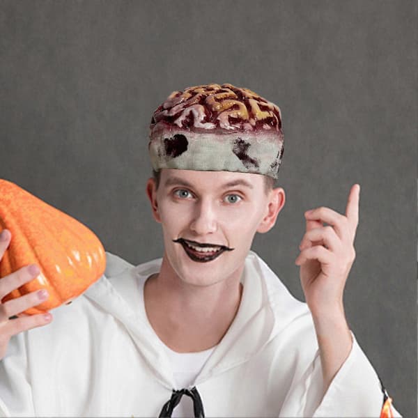Läskig Zombiehjärnmössa för Halloweenkostym Huvudbonad A