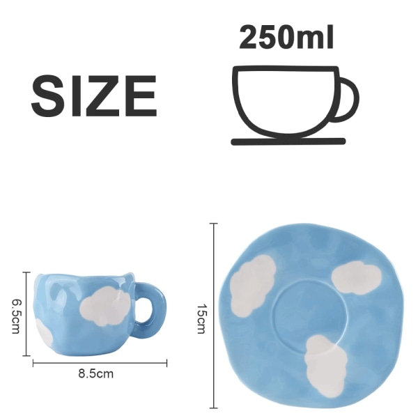 250ml Ceramic Coffee Mug with Saucer Set, Cute Creative Cup