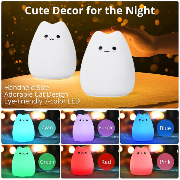 LED-kissan yövalo, paristokäyttöinen silikoni, söpö kissan lastentarha