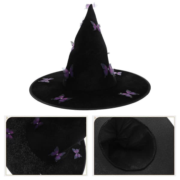 Halloween Häxhatt Sammet Material för Dekor Halloween Fjärils Trollkarlsmössa A