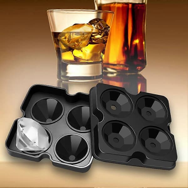 Silikone isterningebakke, 4 rum DIY diamantformede isterninger, ideelt valg til sommer (sort) A
