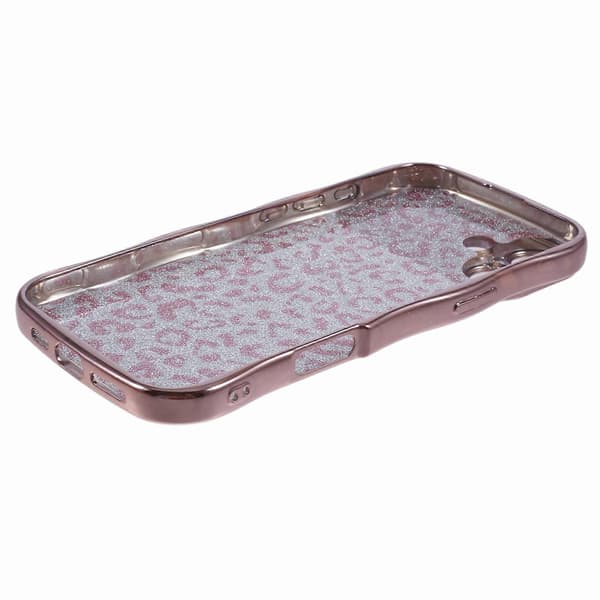 För iPhone 16 Skal Lockig Ram TPU Mobilskal Leopardmönster Glitter A