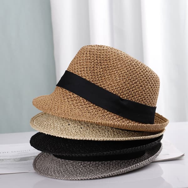 Strå Fedora Hatt för Män Kvinnor, Klassisk Panama Hatt med Andningsbart Innerfoder Bred Brätte Solskydd Trilby, Stilfull Hård Brätte Fedora för Utomhusbruk