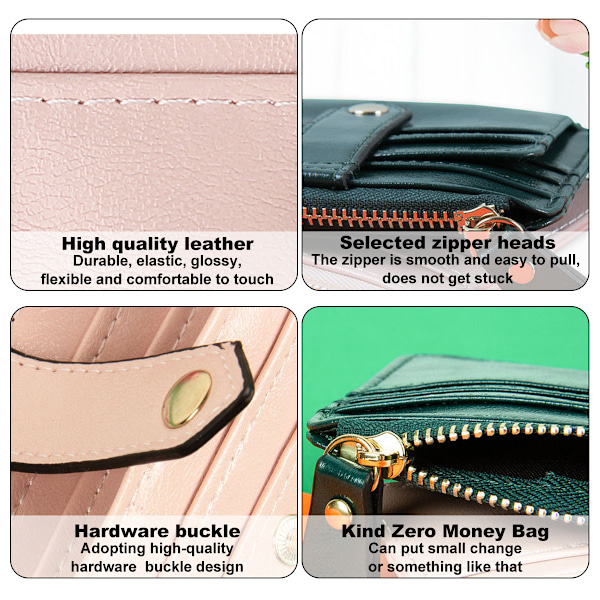 Små plånböcker för kvinnor Slim Bifold Kreditkortshållare Minimalistisk Dragkedjeficka